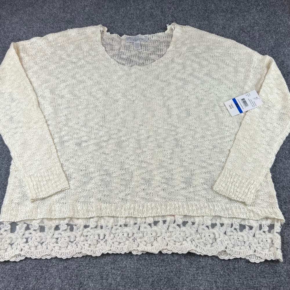 By Design Creme Brulee Lace Hem Slub Knit Pullover Sweater XL Cottagecore Fairy